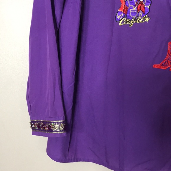 Vintage NY B’WAY purple long sleeve button down red hat society top size large - Picture 14 of 15